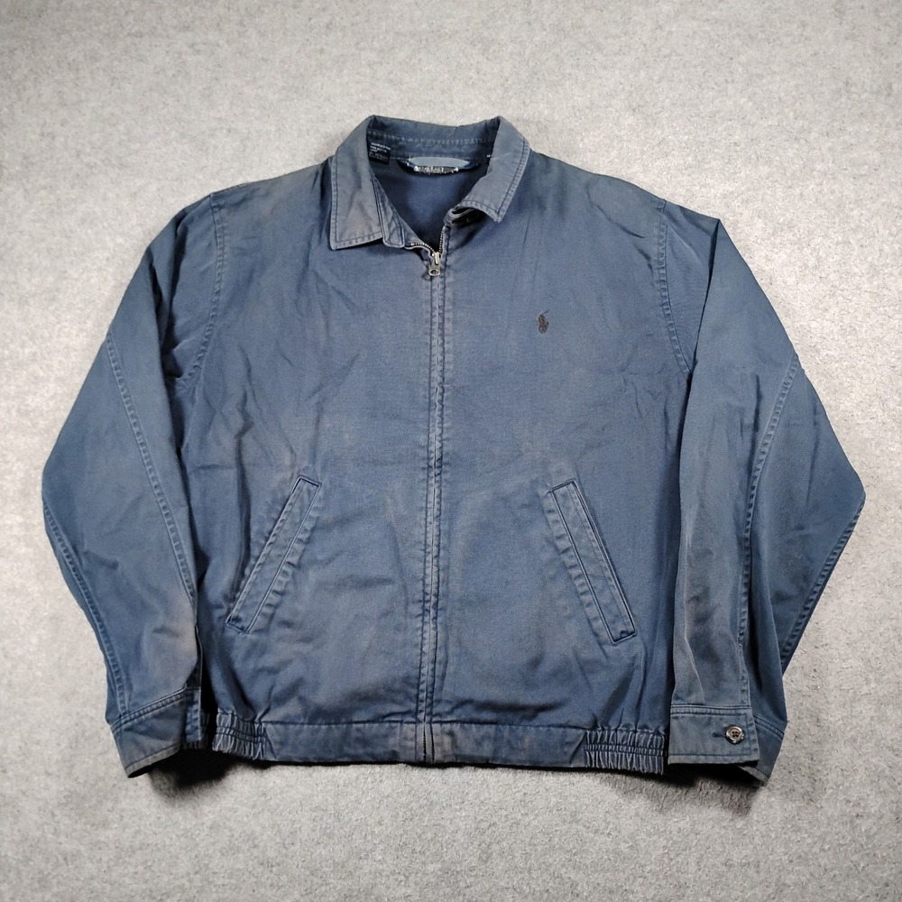 Vintage Polo Ralph Lauren Mens Harrington Jacket Large Blue Distressed Cotton